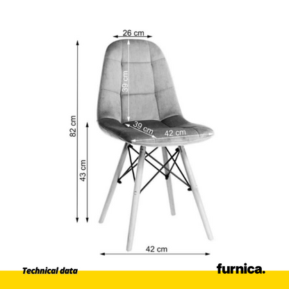 FABRIZIO - Chaise de Salle à Manger / Bureau en Velours Matelassé avec Pieds en Bois - Noir
