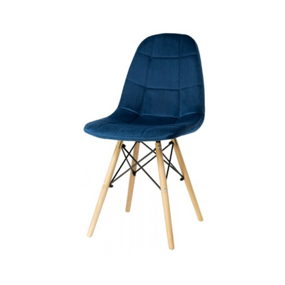 FABRIZIO - Chaise de Salle à Manger / Bureau en Velours Matelassé avec Pieds en Bois - Bleu Marine