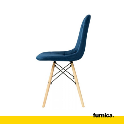 FABRIZIO - Chaise de Salle à Manger / Bureau en Velours Matelassé avec Pieds en Bois - Bleu Marine