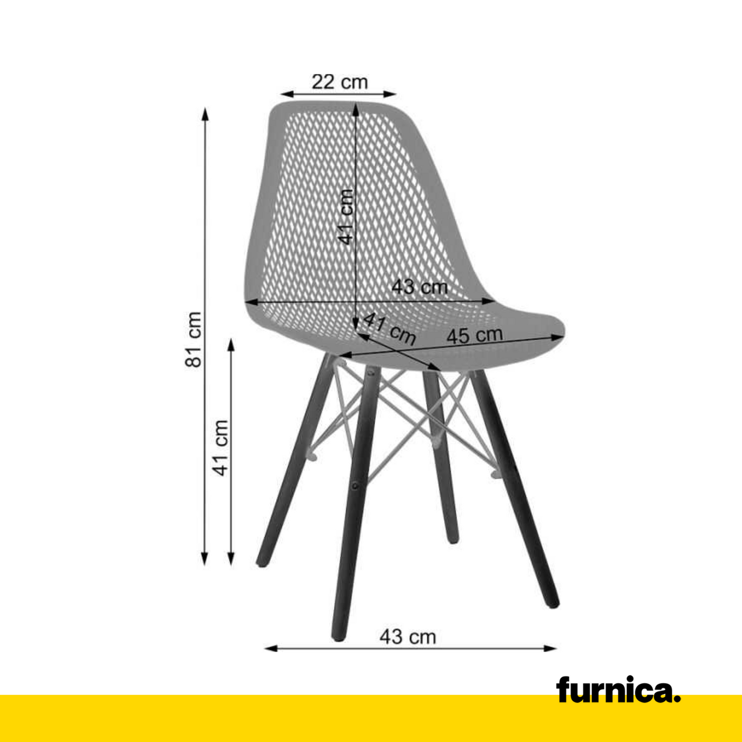 LUCA - Chaise de Salle à Manger / Bureau en Plastique Perforé avec Pieds en Bois - Noir