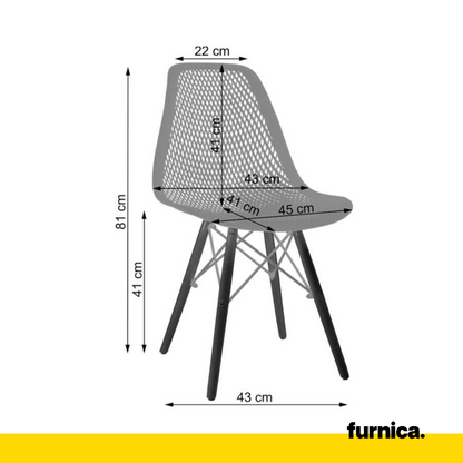 LUCA - Chaise de Salle à Manger / Bureau en Plastique Perforé avec Pieds en Bois - Noir