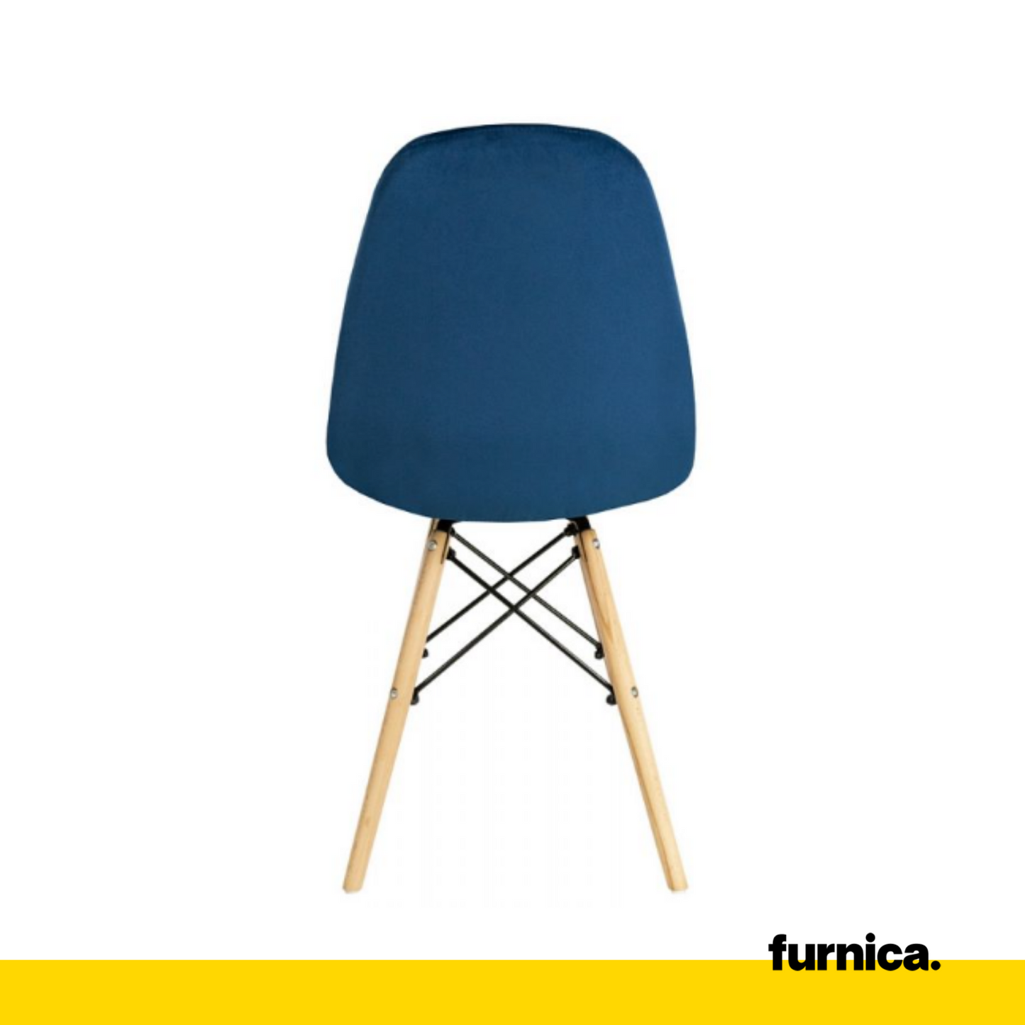 FABRIZIO - Chaise de Salle à Manger / Bureau en Velours Matelassé avec Pieds en Bois - Bleu Marine