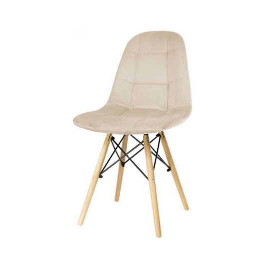 FABRIZIO - Chaise de Salle à Manger / Bureau en Velours Matelassé avec Pieds en Bois - Beige
