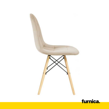 FABRIZIO - Chaise de Salle à Manger / Bureau en Velours Matelassé avec Pieds en Bois - Beige