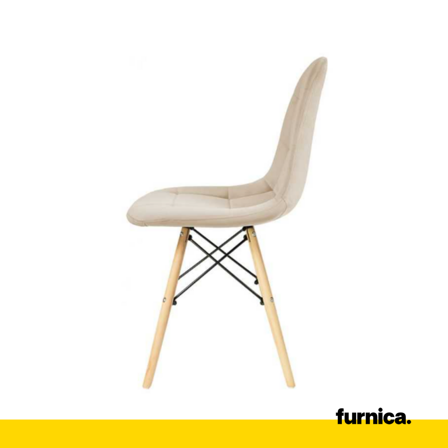FABRIZIO - Chaise de Salle à Manger / Bureau en Velours Matelassé avec Pieds en Bois - Beige