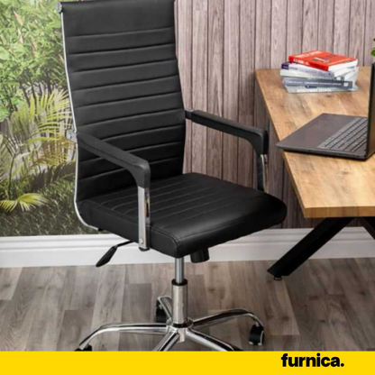 NICOLA - Chaise de Bureau Recouverte de Cuir Écologique de Haute Qualité - Noir H115cm L64cm