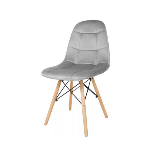 FABRIZIO - Chaise de Salle à Manger / Bureau en Velours Matelassé avec Pieds en Bois - Gris Clair