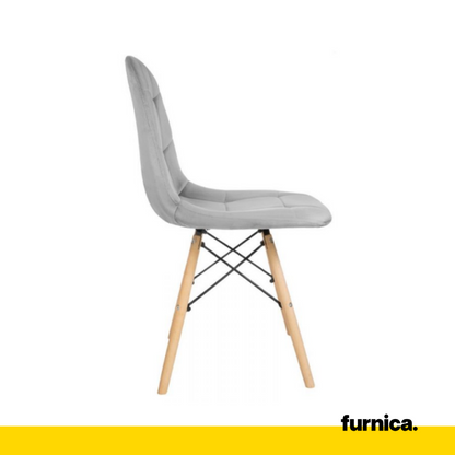 FABRIZIO - Chaise de Salle à Manger / Bureau en Velours Matelassé avec Pieds en Bois - Gris Clair