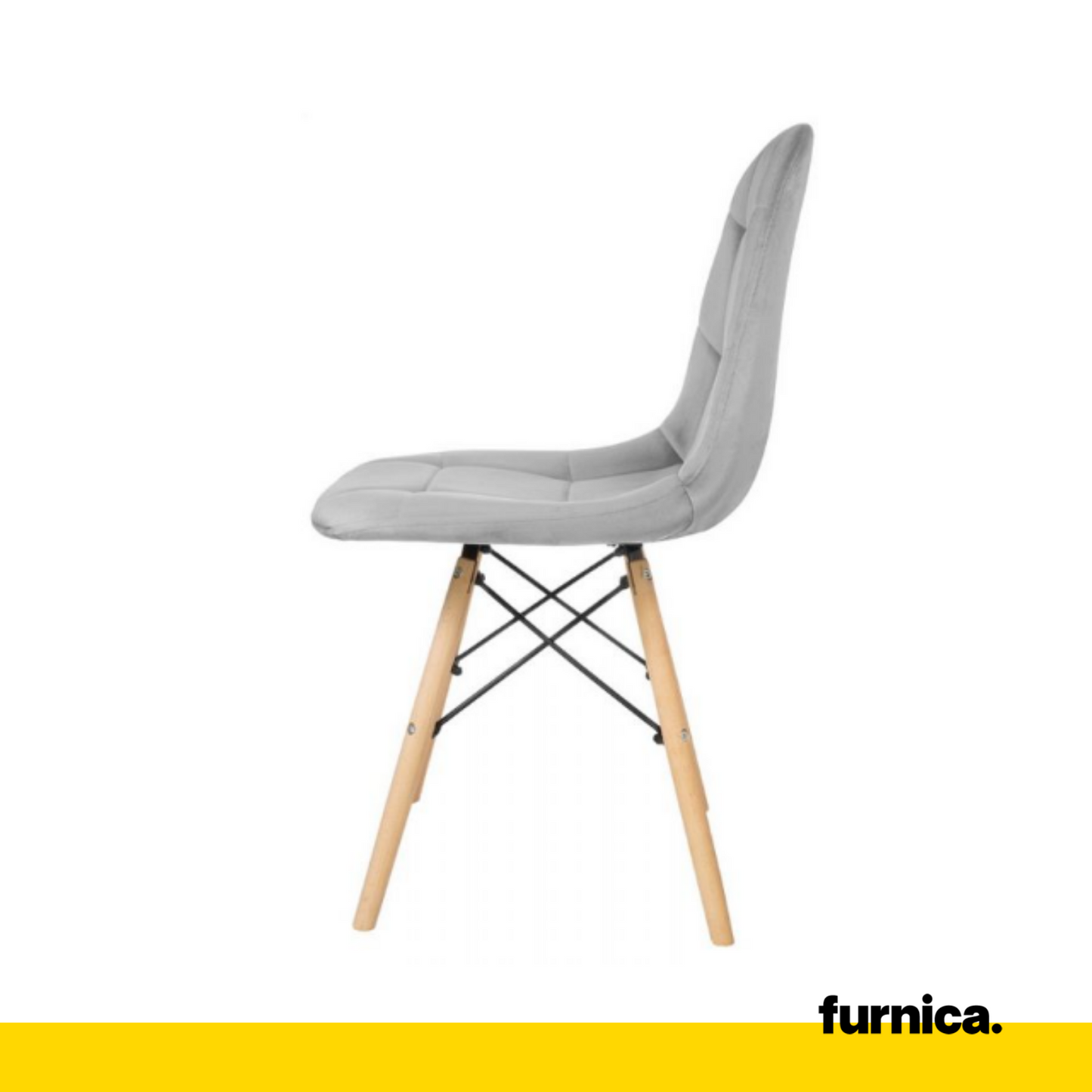 FABRIZIO - Chaise de Salle à Manger / Bureau en Velours Matelassé avec Pieds en Bois - Gris Clair