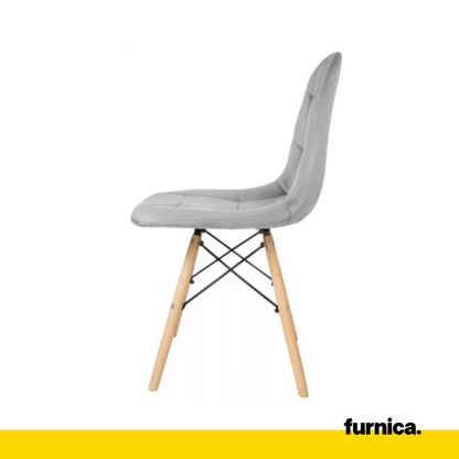 FABRIZIO - Chaise de Salle à Manger / Bureau en Velours Matelassé avec Pieds en Bois - Gris Clair