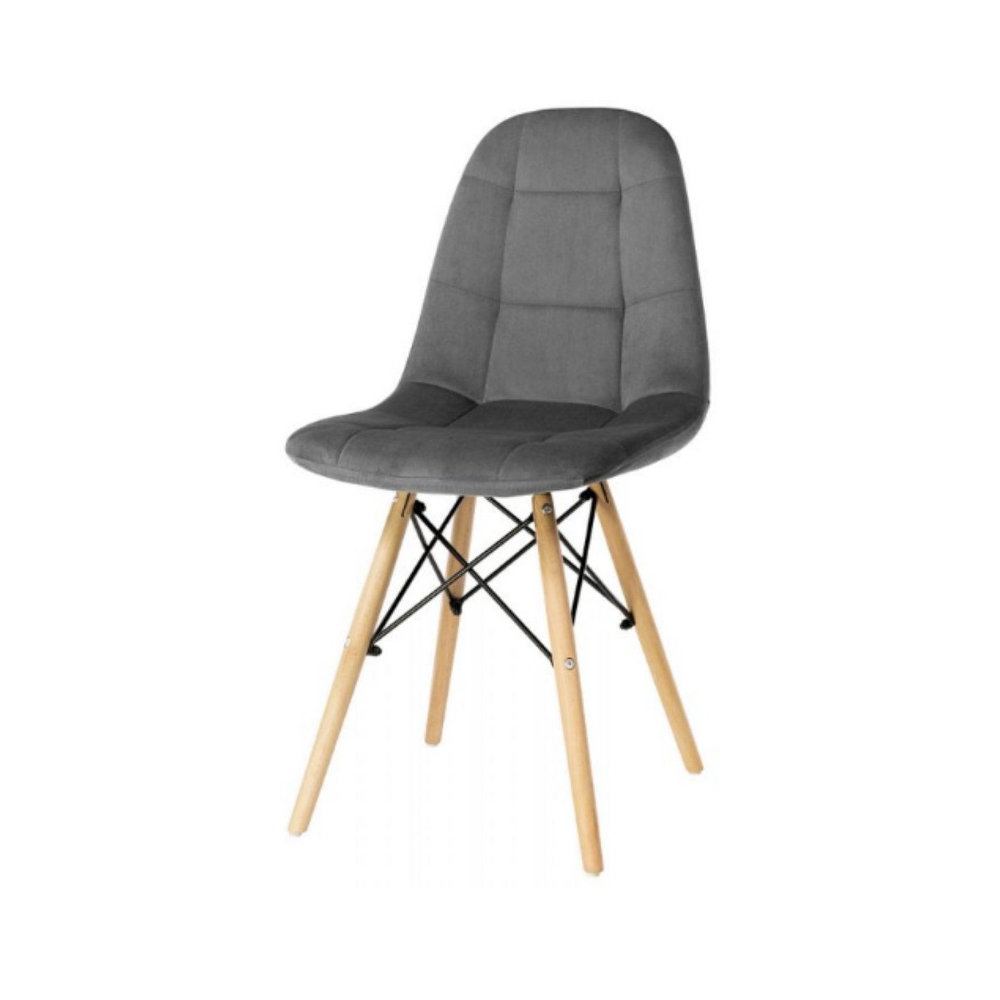 FABRIZIO - Chaise de Salle à Manger / Bureau en Velours Matelassé avec Pieds en Bois - Gris Foncé