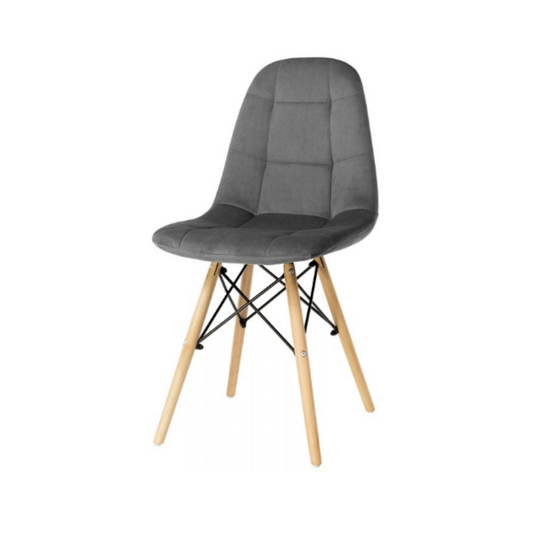 FABRIZIO - Chaise de Salle à Manger / Bureau en Velours Matelassé avec Pieds en Bois - Gris Foncé