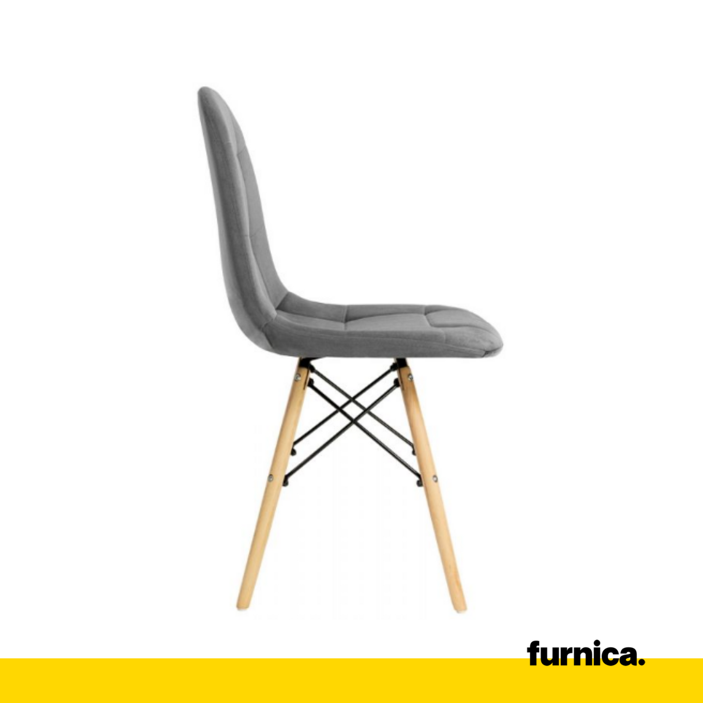 FABRIZIO - Chaise de Salle à Manger / Bureau en Velours Matelassé avec Pieds en Bois - Gris Foncé