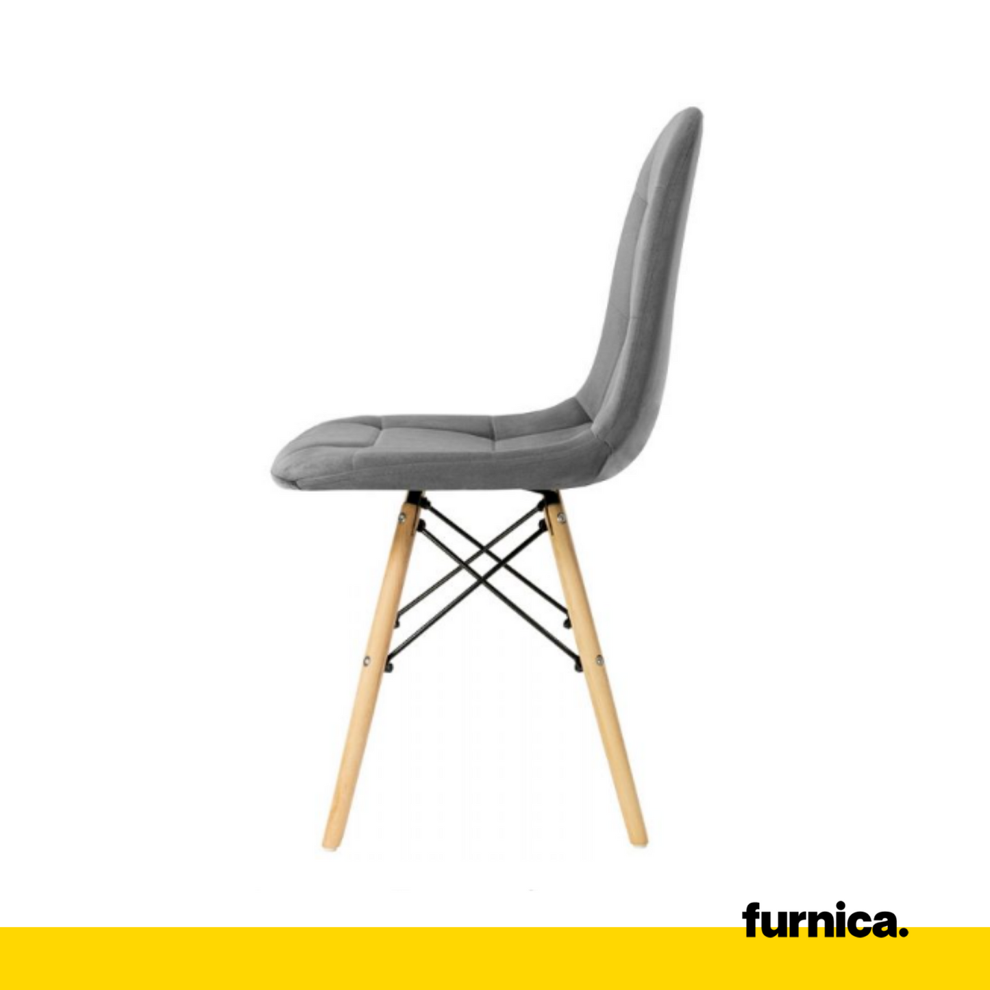 FABRIZIO - Chaise de Salle à Manger / Bureau en Velours Matelassé avec Pieds en Bois - Gris Foncé