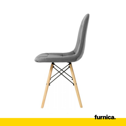 FABRIZIO - Chaise de Salle à Manger / Bureau en Velours Matelassé avec Pieds en Bois - Gris Foncé
