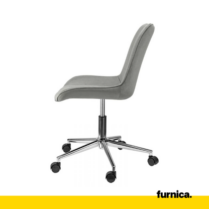 EDMONDO - Chaise de Bureau en Velours Matelassé avec Pieds en Chrome Argenté - Gris