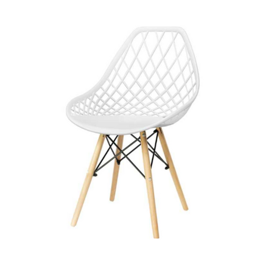 DARIO - Chaise de Salle à Manger / Bureau en Plastique Perforé avec Pieds en Bois - Blanc