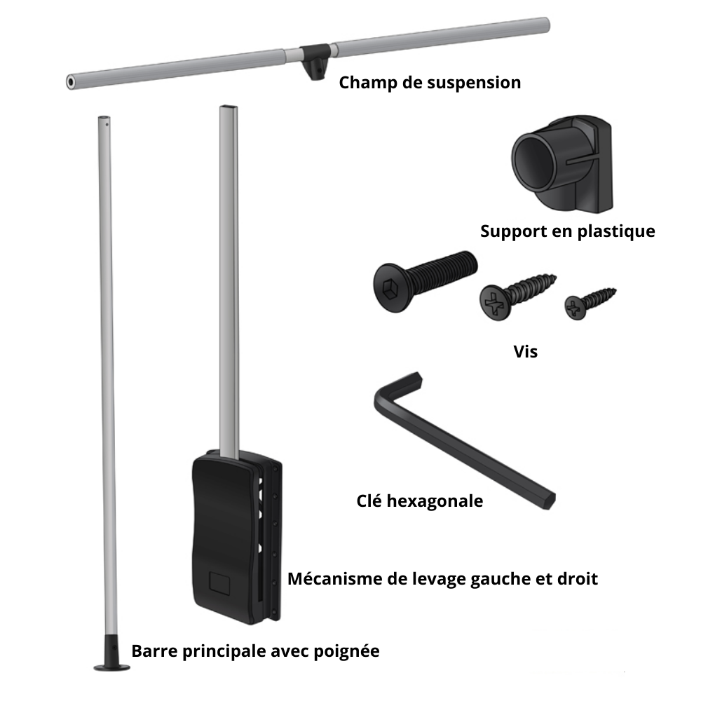 Barre de penderie escamotable - Chrome/Blanc 830-1150mm