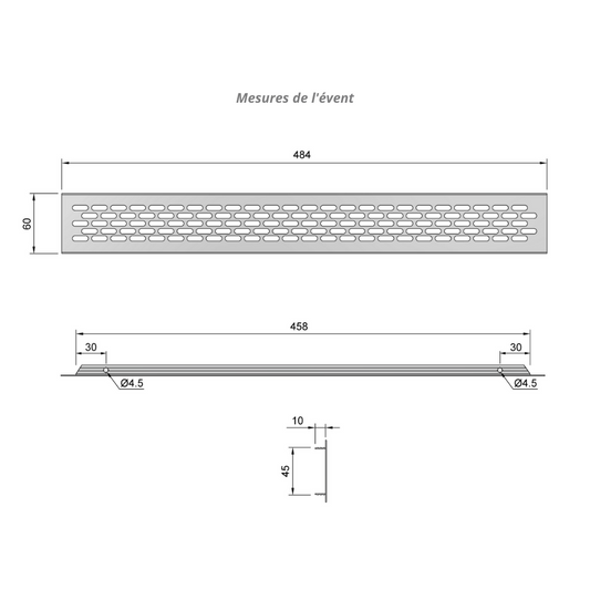 Grilles d'aération en Aluminium 484x60mm - Argent