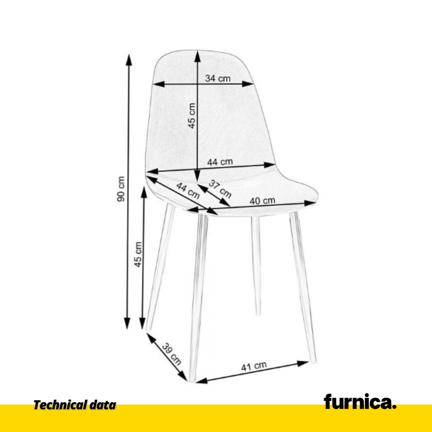 FLAVIO - Chaise de Salle à Manger / Bureau en Velours Durable avec Pieds en Métal Noir - Jaune