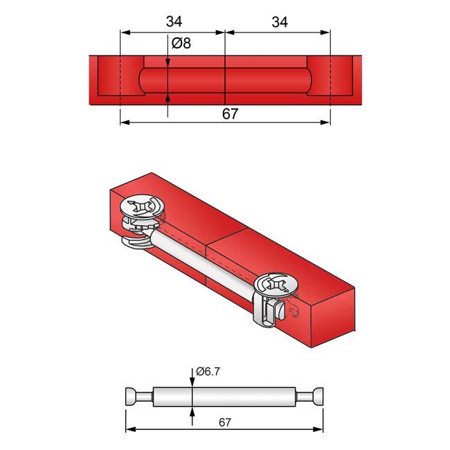 Le goujon de liaison pour meubles double face 34+16+34mm