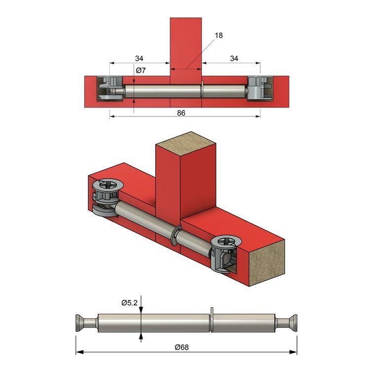 Le goujon de liaison pour meubles double face 34+16+34mm