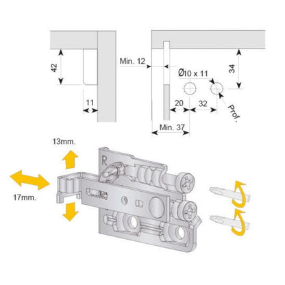 Support d'armoire réglable, G+D - 3D Premium - Blanc