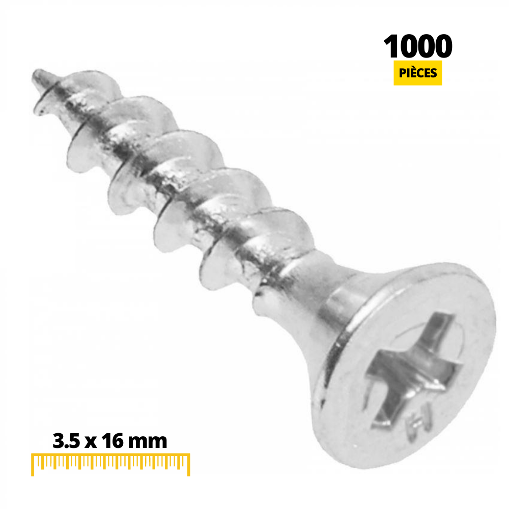 Vis à bois PH2 3.5x16mm Zinc Blanc (1000 pièces)
