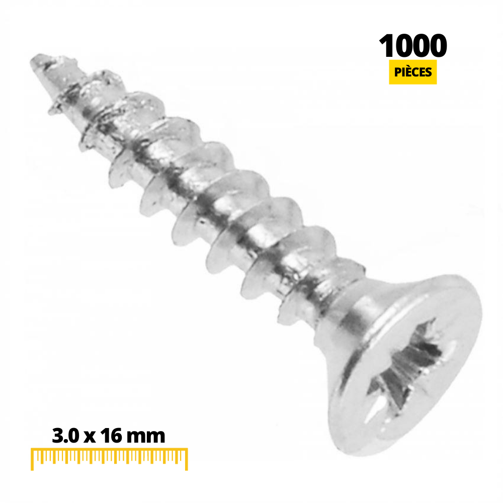 Vis à bois PZ1 Zinc Blanc 3.0x16mm (1000 pièces)
