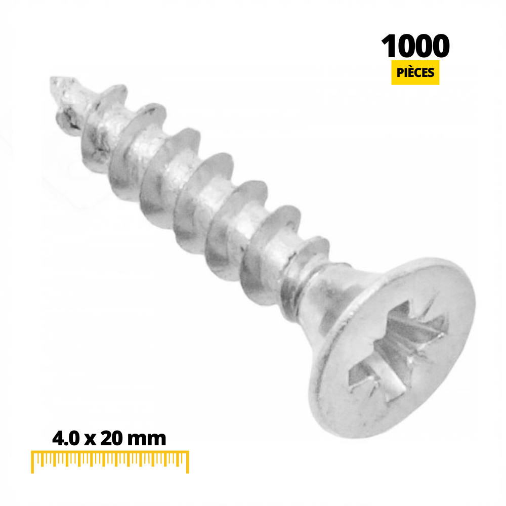 Vis à bois PZ2 4.0x20mm Zinc Blanc (1000 pièces)