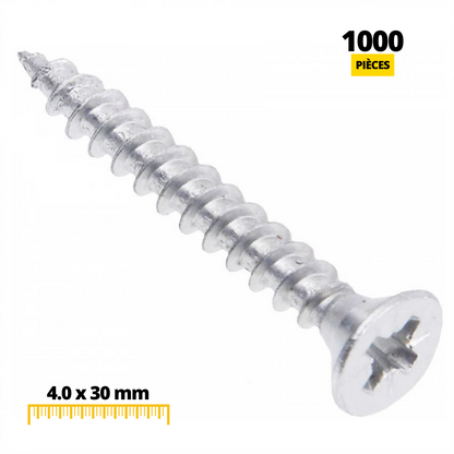 Vis à bois PZ2 4.0x30mm Zinc Blanc (1000 pièces)