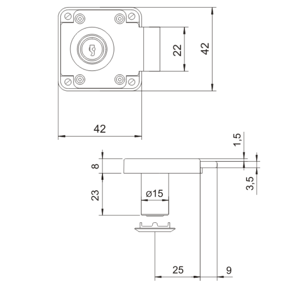Serrure pour meubles 15x23mm
