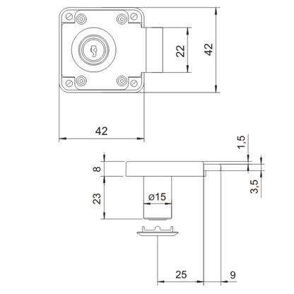 Serrure pour meubles 15x23mm