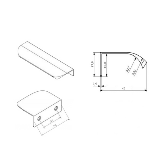 Poignée profilée rond Edge 128mm (Longueurs totales 148mm) - Blanc