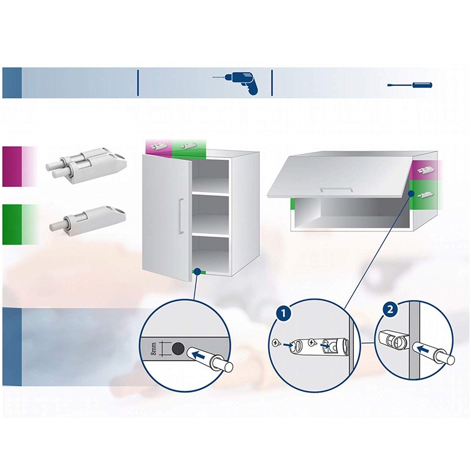 Amortisseur de porte de cuisine fermeture silencieuse + adaptateur (10 pièces) Furnica 