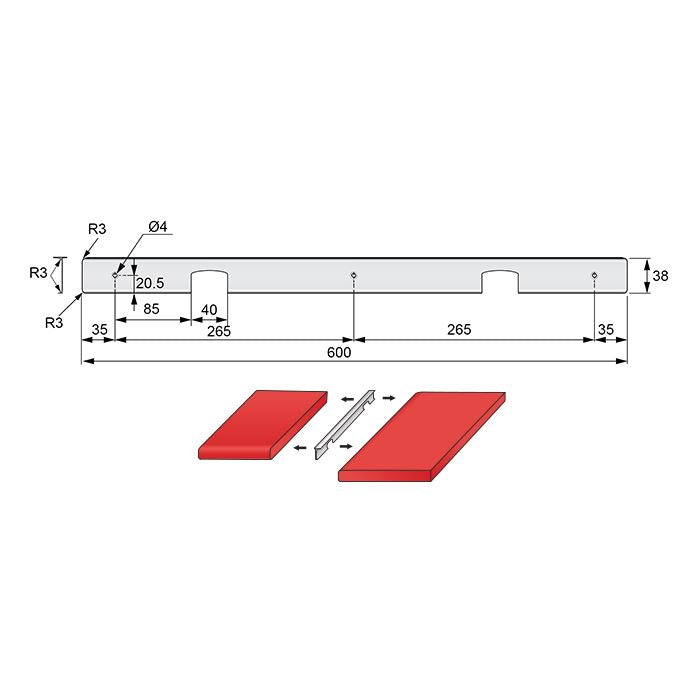 Bande d'angle pour plan de travail de 38 mm R-3 NTP 