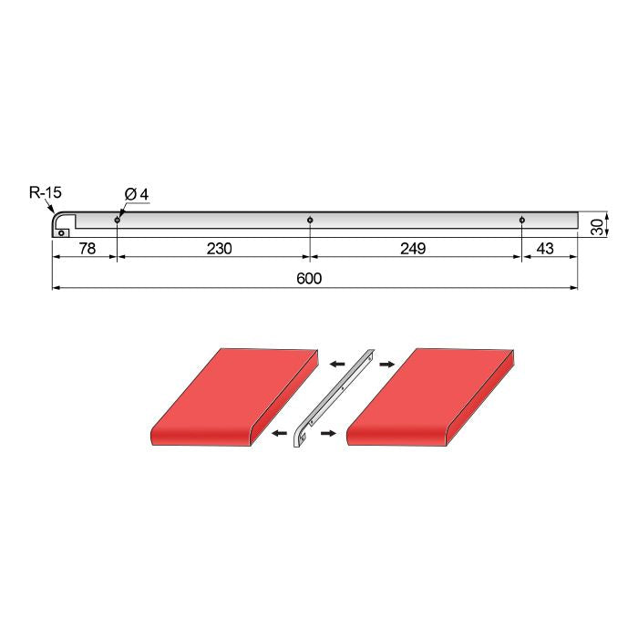 Bande de connecteur pour plan de travail 28 mm R-15, Argent anodisé NTP 