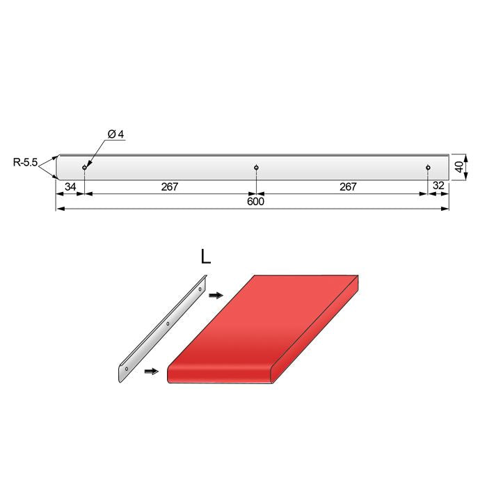 Bande latérale pour plan de travail de 38 mm R-5.5, Argent anodisé NTP 