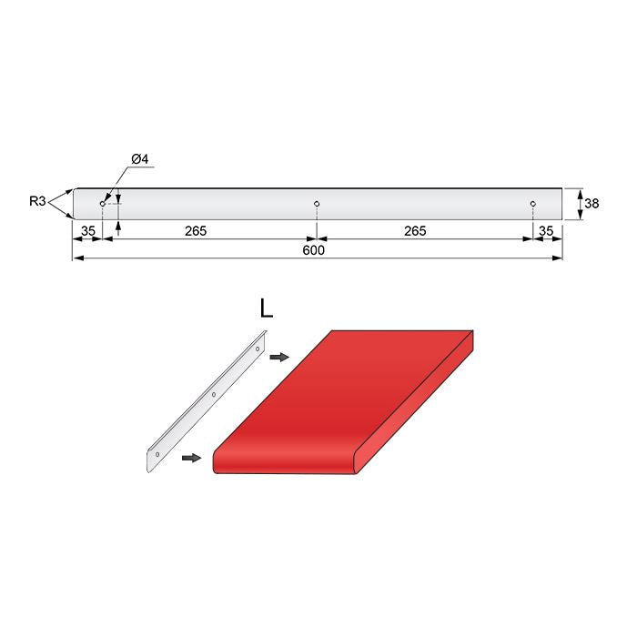 Bande latérale pour plan de travail R-3 de 38 mm, Aluminium revêtu de poudre blanche NTP 