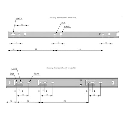Ensemble de glissières à roulement à billes (gauche et droite), H27 Furnica 