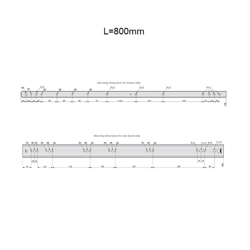 Ensemble de glissières à roulement à billes (gauche et droite), H53 NTP 