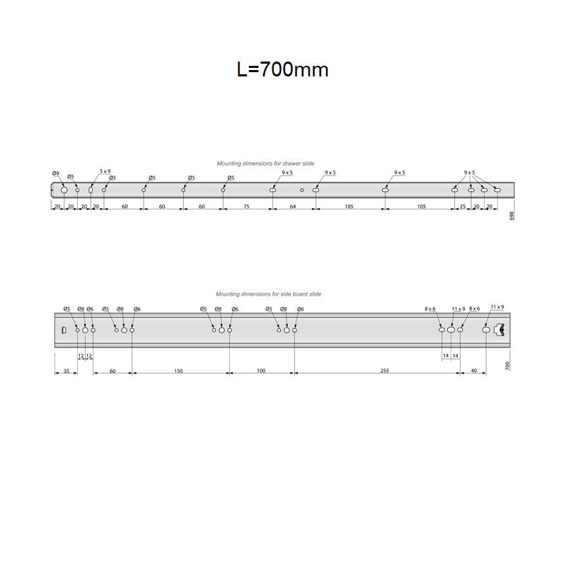 Ensemble de glissières à roulement à billes (gauche et droite), H53 NTP 