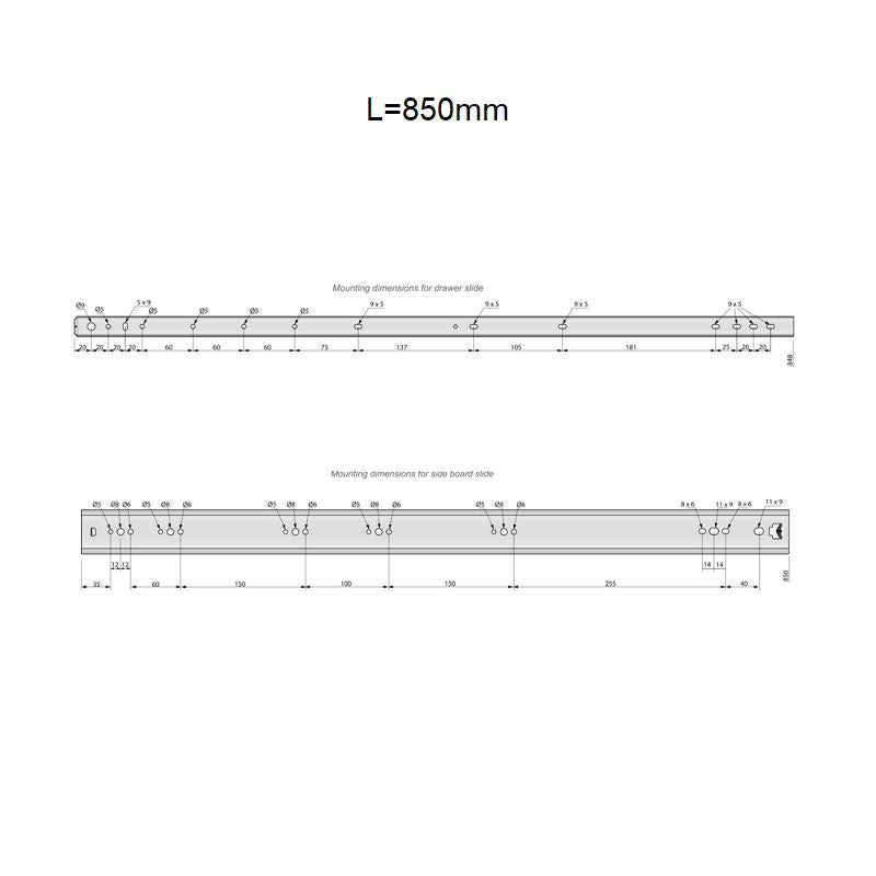 Ensemble de glissières à roulement à billes (gauche et droite), H53 NTP 