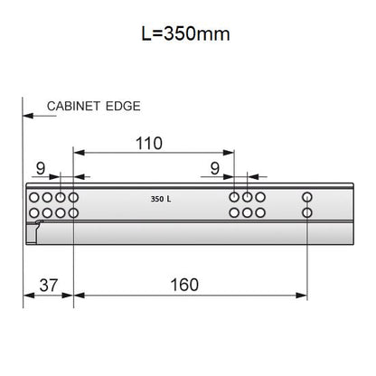 Ensemble de glissières dissimulée à fermeture silencieuse (gauche et droite), extension de 3/4 NTP 350mm 