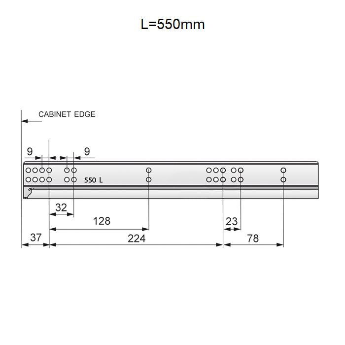 Ensemble de glissières dissimulée à fermeture silencieuse (gauche et droite), extension de 3/4 NTP 550mm 