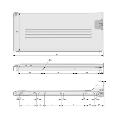 Ensemble de Metalbox avec rouleaux de POM, H150, épaisseur 1,2 mm, blanc NTP 300mm 