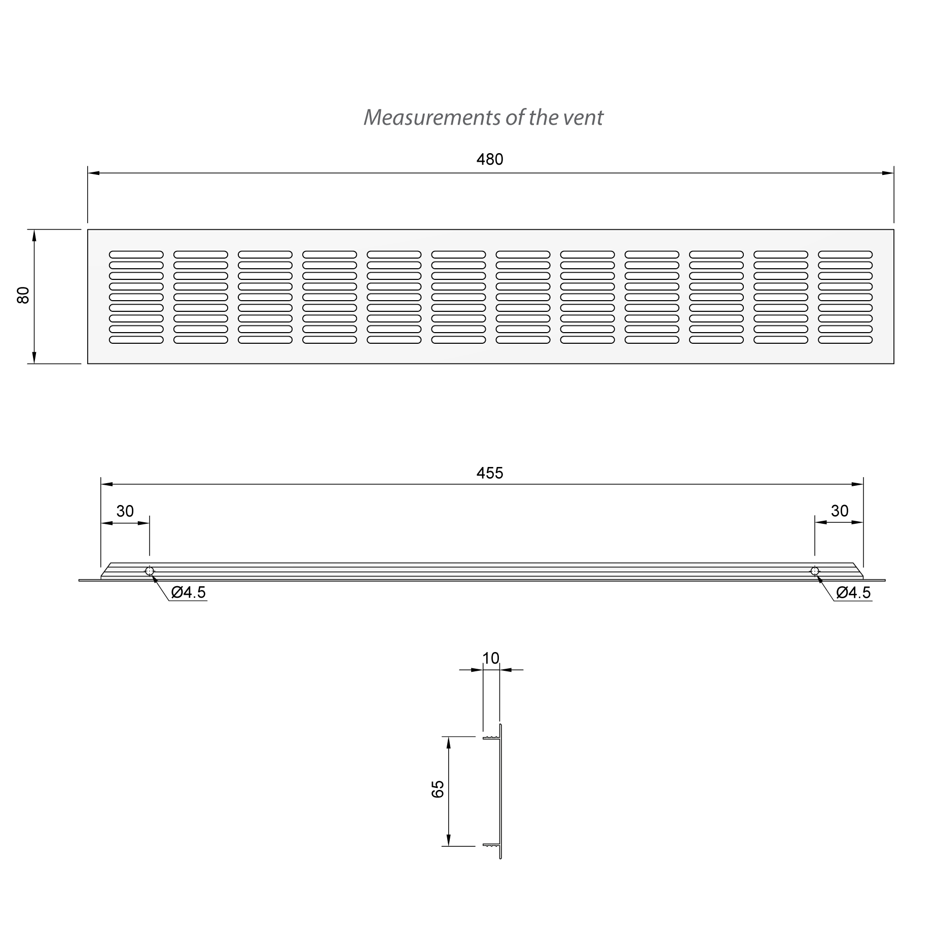 Grilles d'aération en Aluminium 480x80mm - Blanc Furnica 