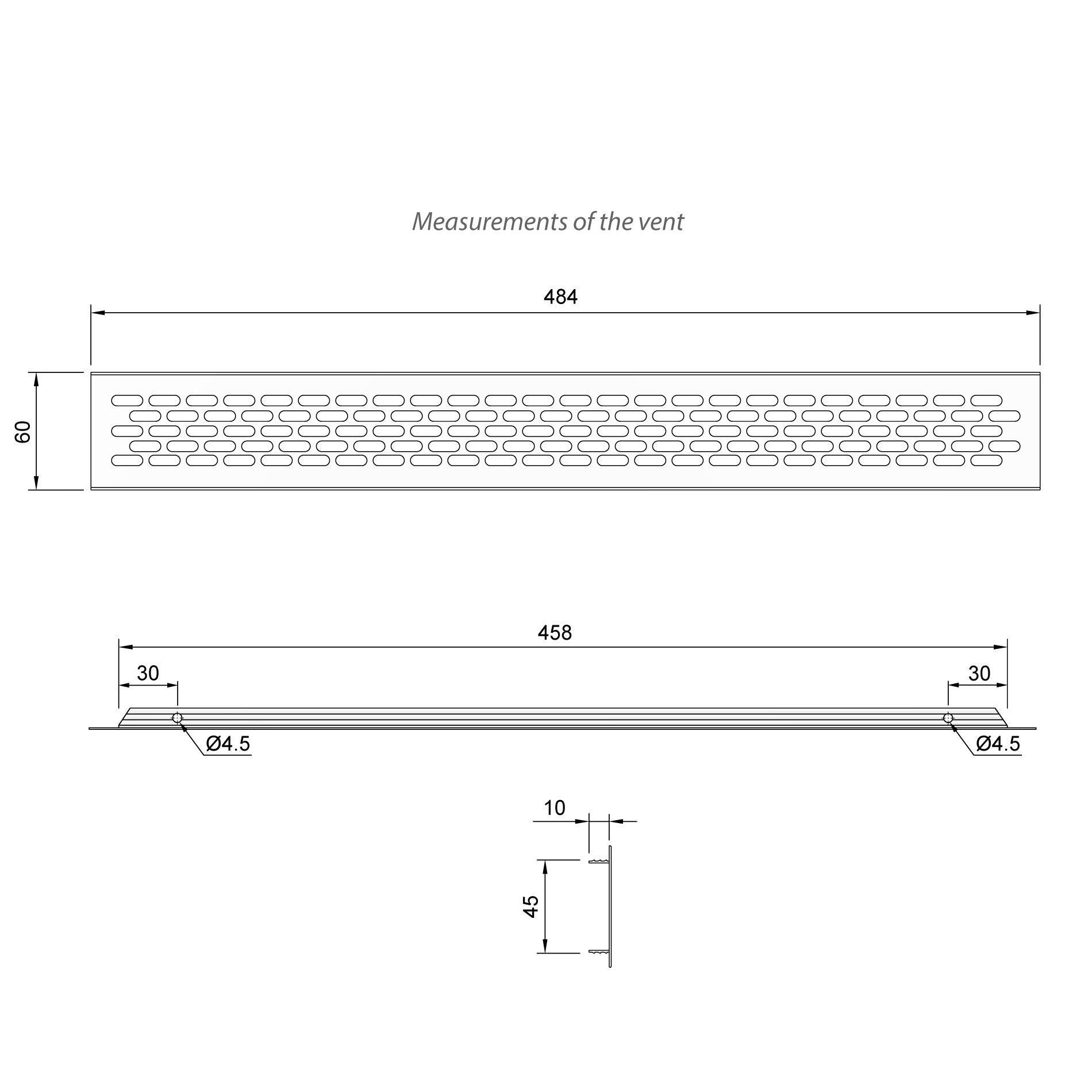 Grilles d'aération en Aluminium 484x60mm Furnica 