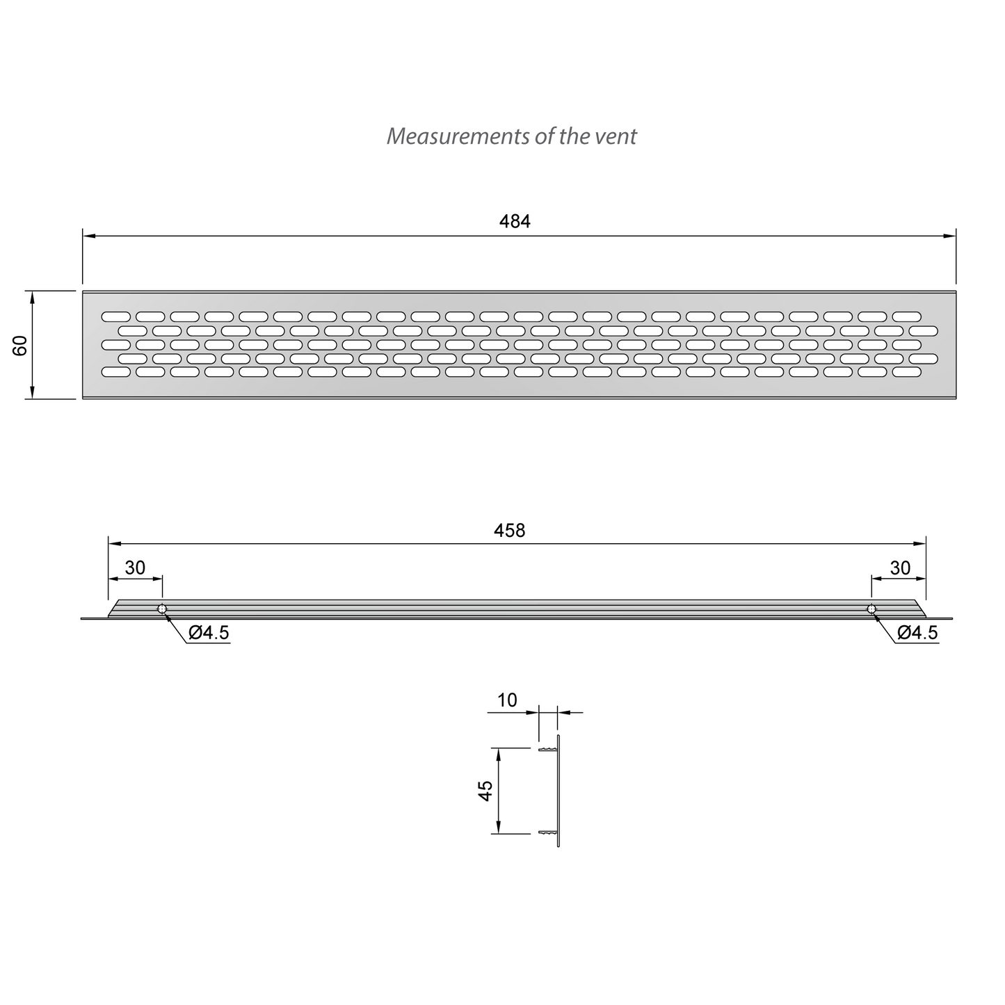 Grilles d'aération en Aluminium 484x60mm Furnica 
