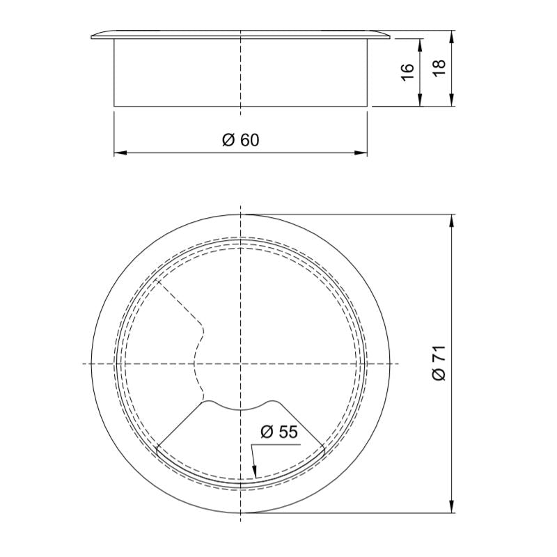 Passe-câble en plastique 60mm - Noir Furnica 